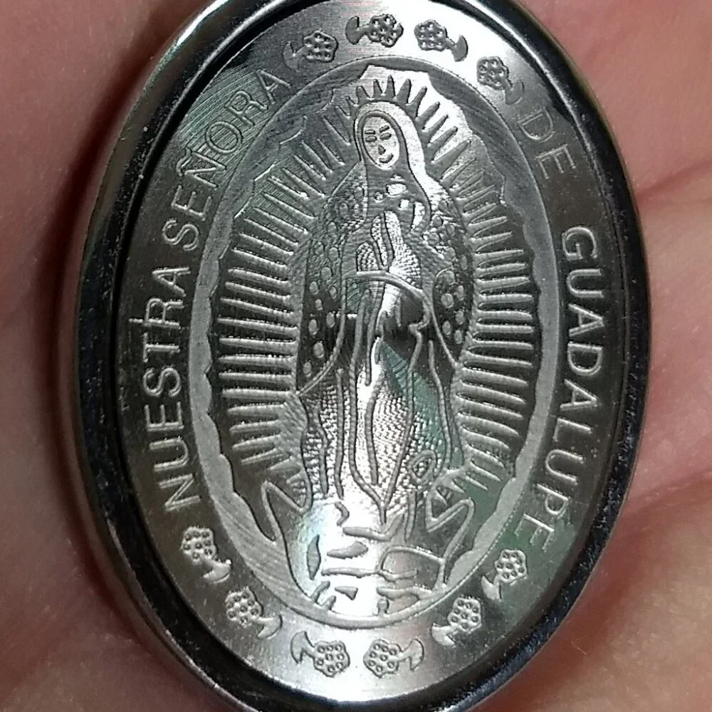Nuestra Senora De Guadalupe Etched Oval Stainless Steel Pendant Religious Gift